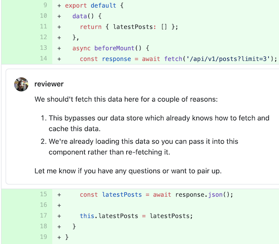 Git diff demonstrating clear feedback