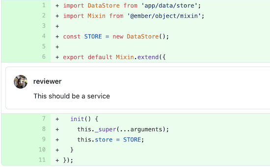 Git diff demonstrating feedback that is too indirect